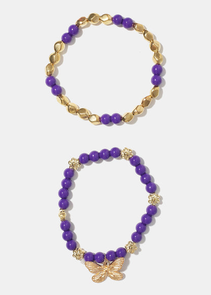 Dark Bead Bracelet with Butterfly