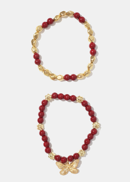 Dark Bead Bracelet with Butterfly