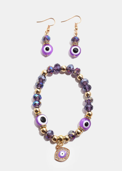 Colorful Evil Eye Bracelet & Earring Set