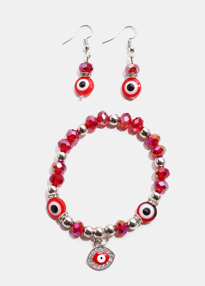 Colorful Evil Eye Bracelet & Earring Set