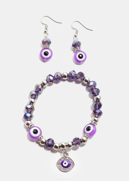 Colorful Evil Eye Bracelet & Earring Set