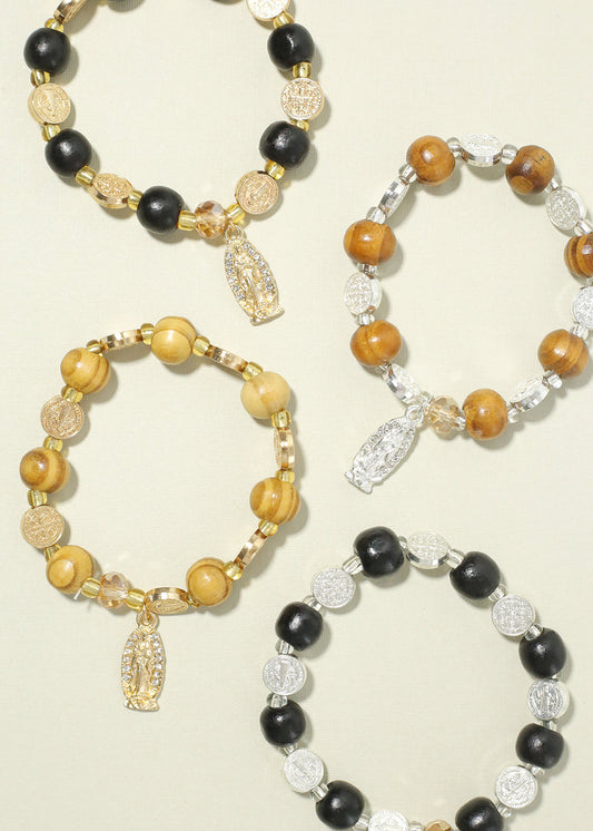 Rosary Wood Bead Bracelet