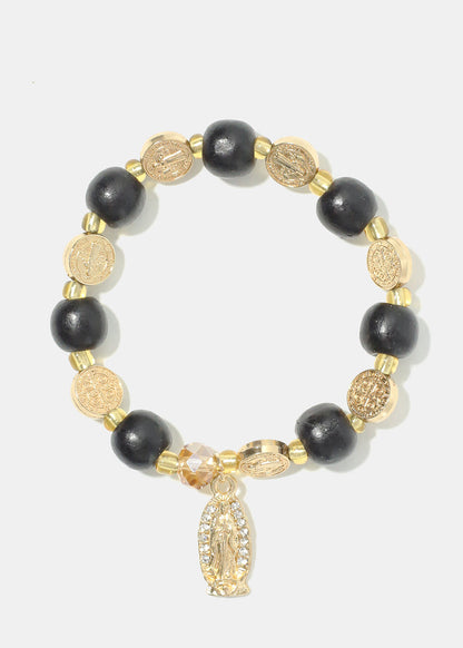 Rosary Wood Bead Bracelet