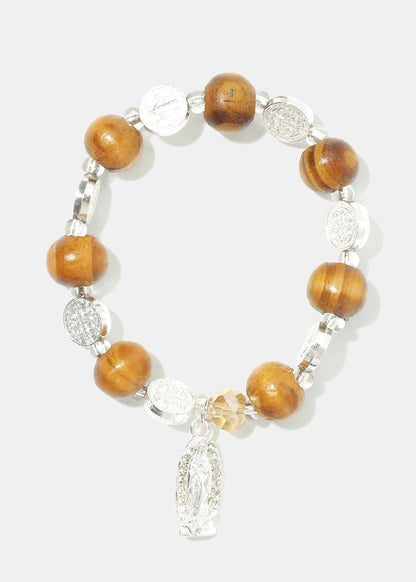 Rosary Wood Bead Bracelet