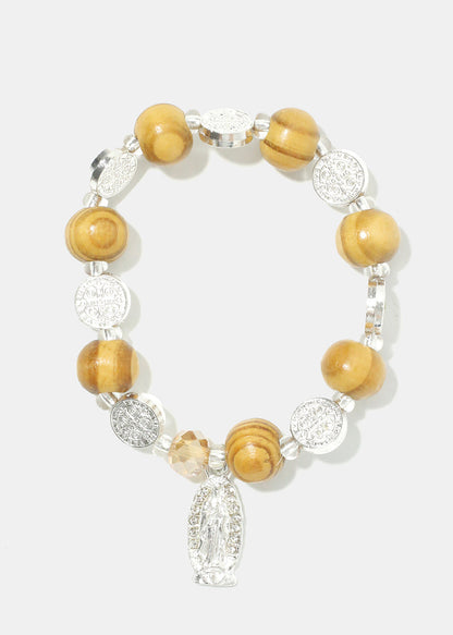 Rosary Wood Bead Bracelet