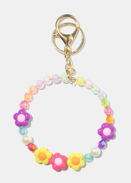 Pastel Flower Bead Bracelet Keychain
