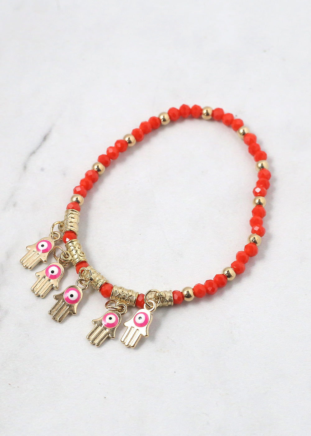 Beaded Hamsa Hand + Evil Eye Bracelet