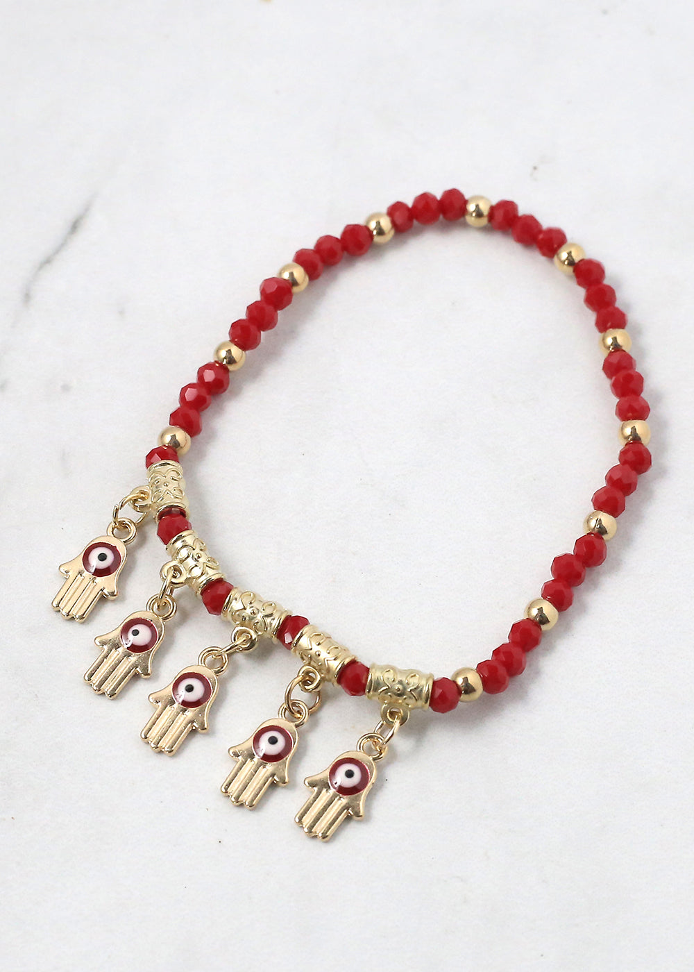 Beaded Hamsa Hand + Evil Eye Bracelet
