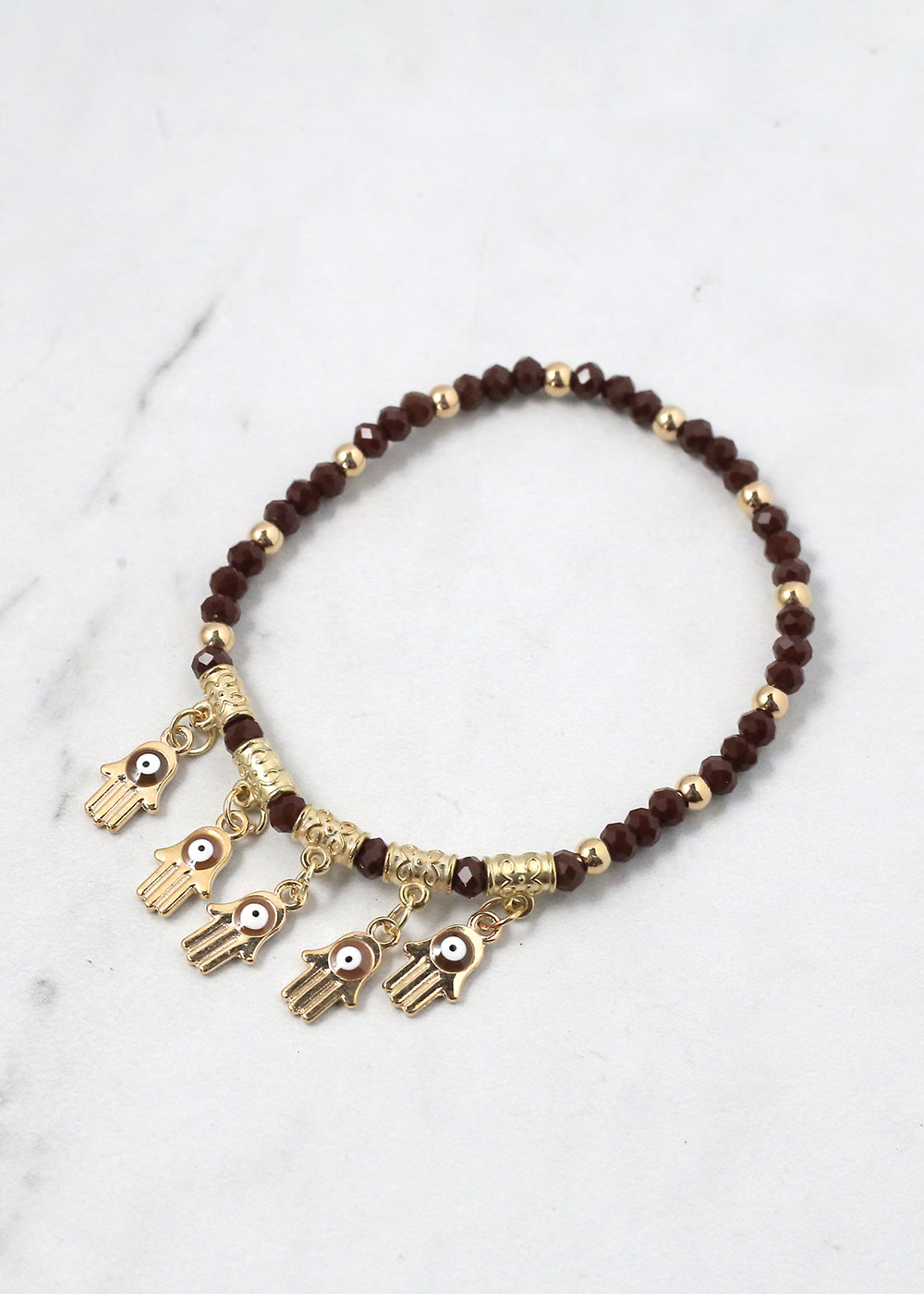 Beaded Hamsa Hand + Evil Eye Bracelet