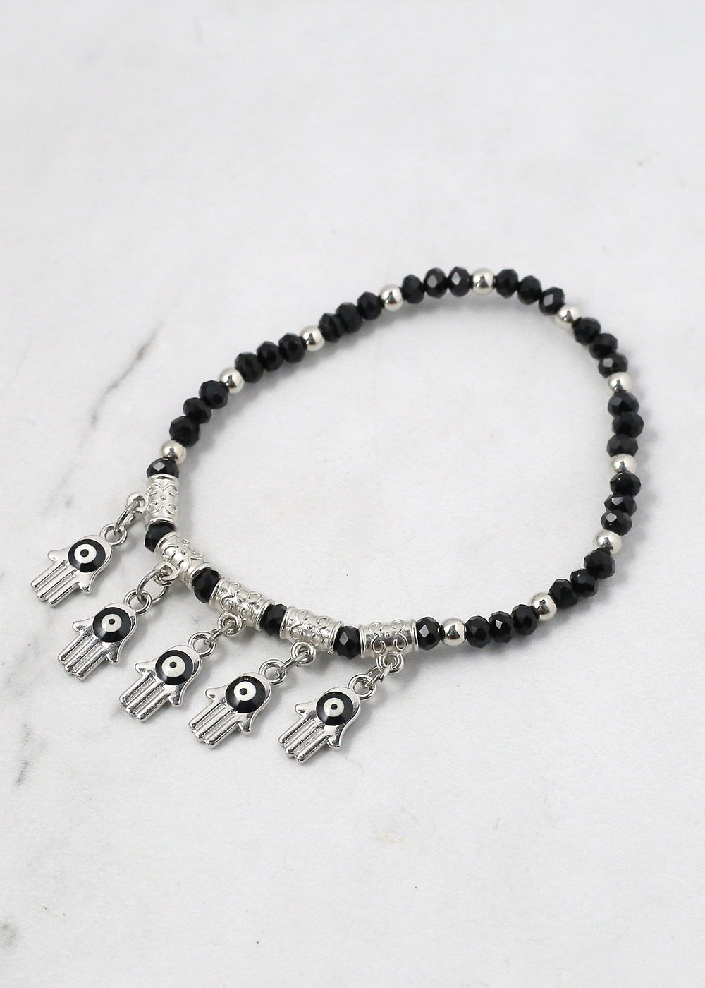 Beaded Hamsa Hand + Evil Eye Bracelet