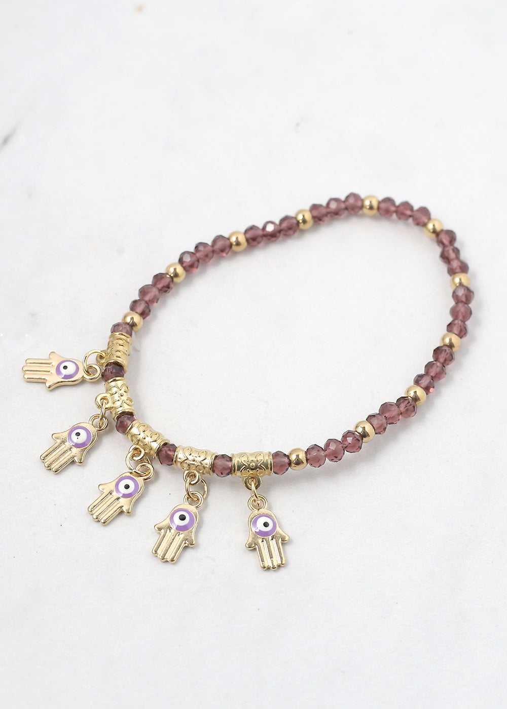 Hamsa Hands + Crystal Beads Bracelet