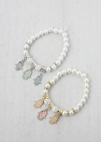 Pearl + Hamsa Hand Bracelet