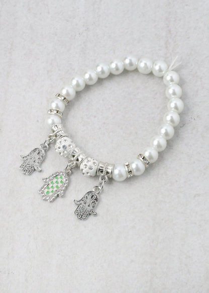Pearl + Hamsa Hand Bracelet