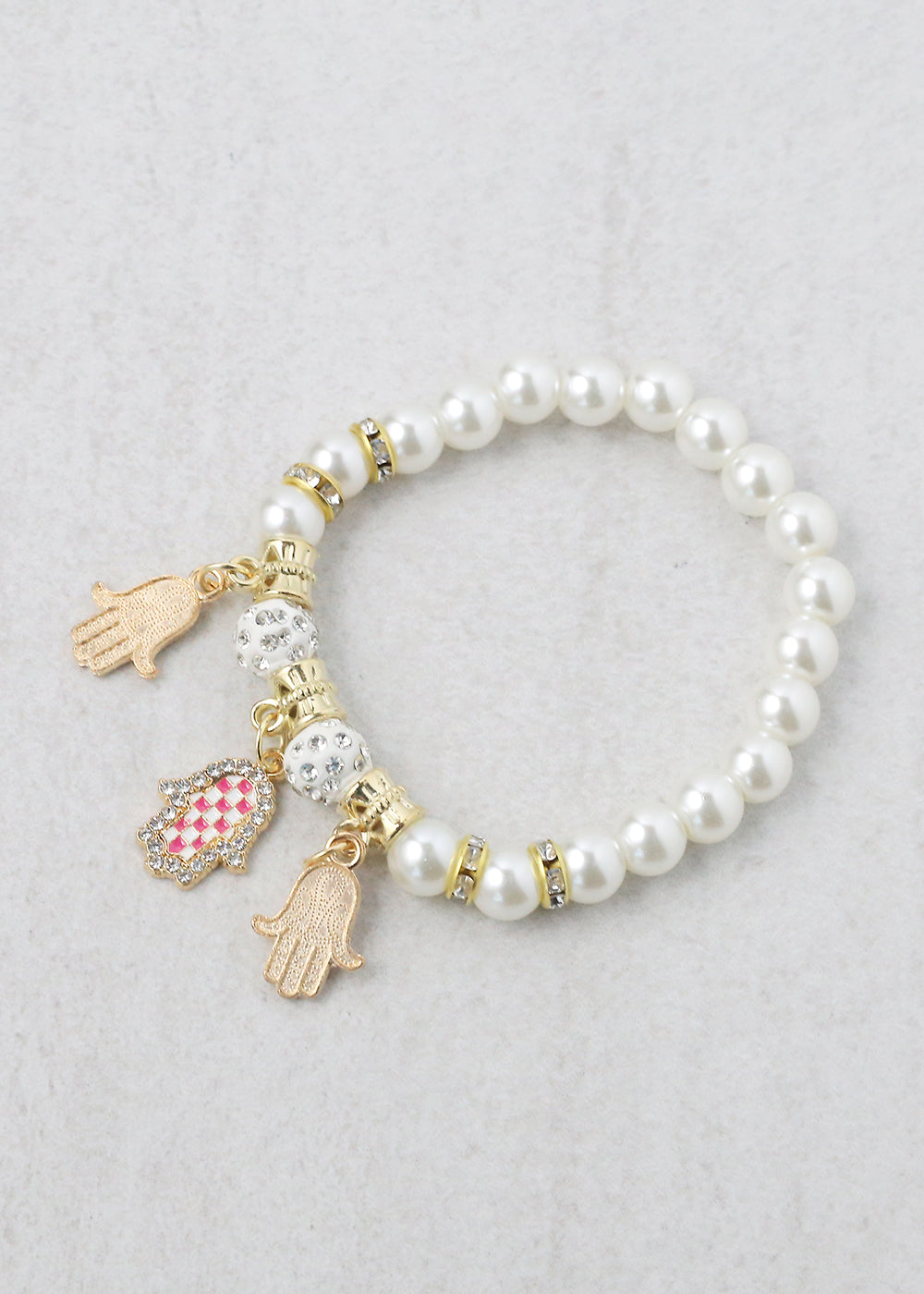 Pearl + Hamsa Hand Bracelet