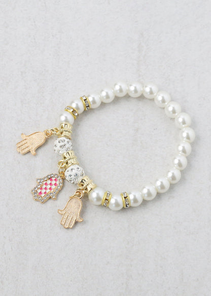 Pearl + Hamsa Hand Bracelet