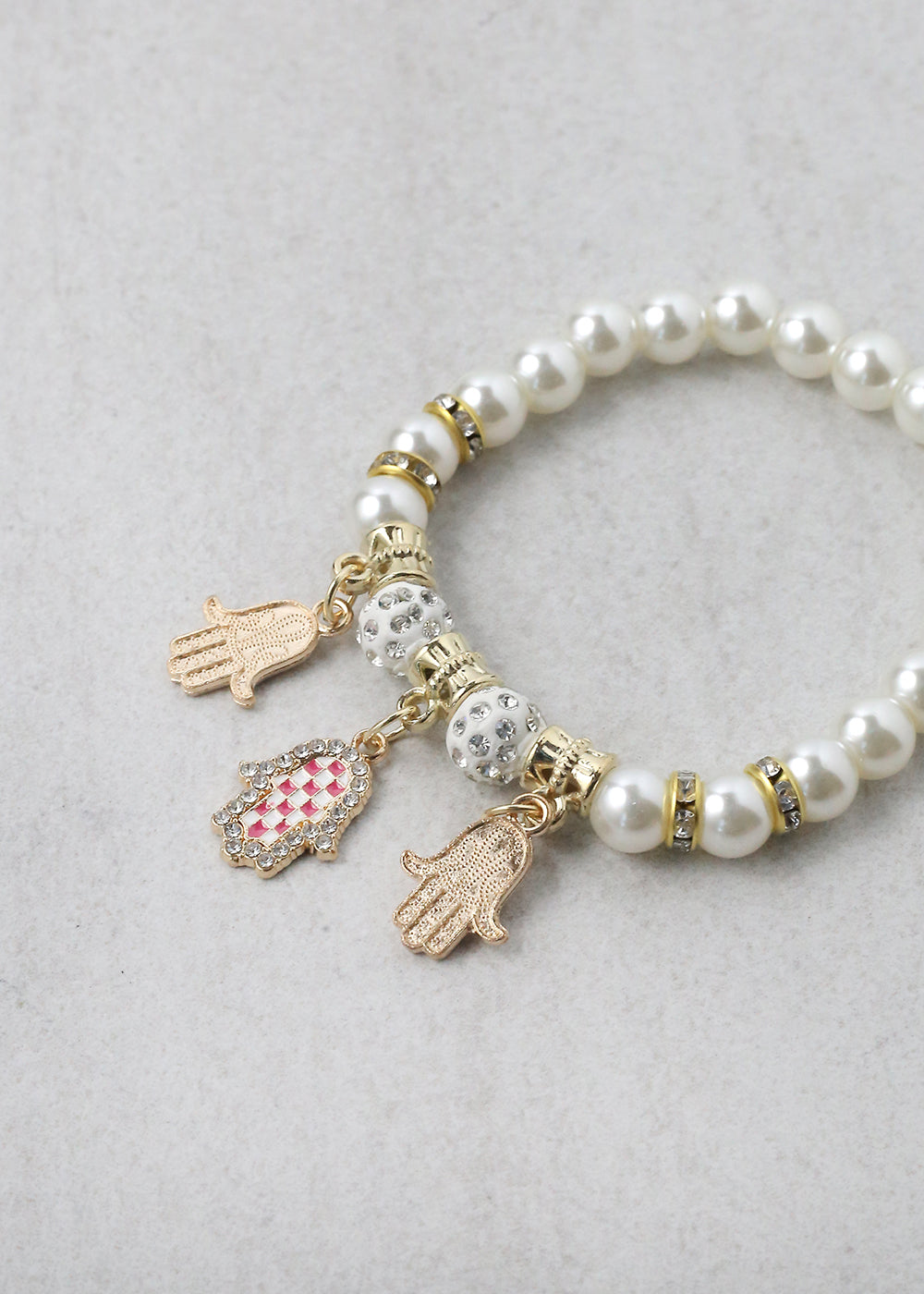 Pearl + Hamsa Hand Bracelet