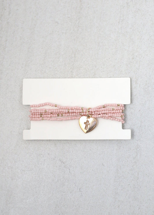 Heart & Cross Beaded Bracelet
