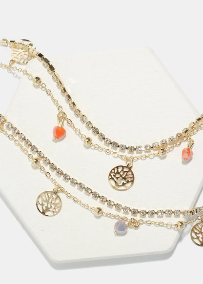 Heart & Tree of Life Charm Anklet