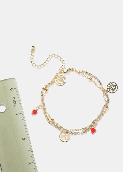 Heart & Tree of Life Charm Anklet