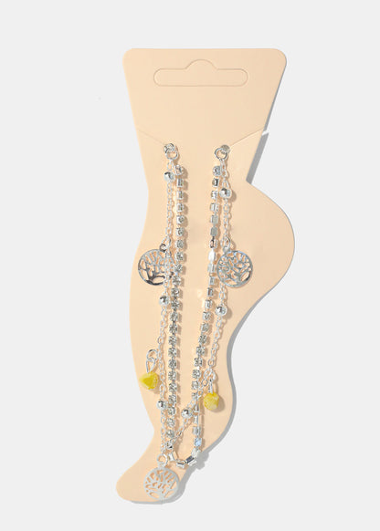 Heart & Tree of Life Charm Anklet