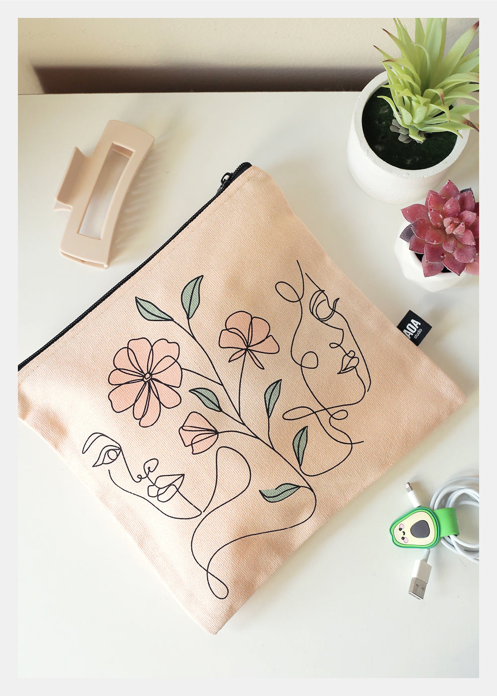 A+ Large Canvas Bag - Floral Girls Sketch