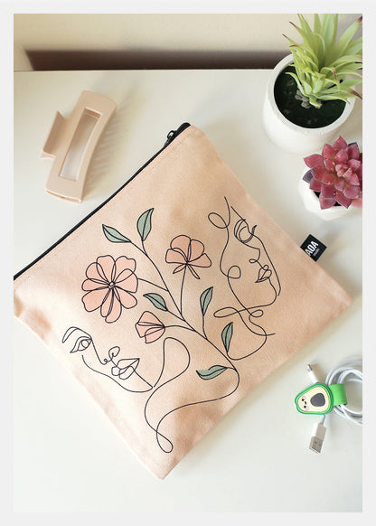 A+ Large Canvas Bag - Floral Girls Sketch