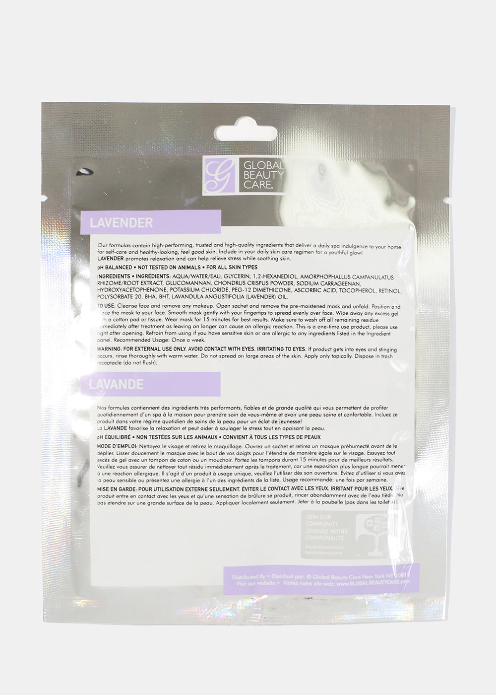 Lavender Hydrogel Face Mask