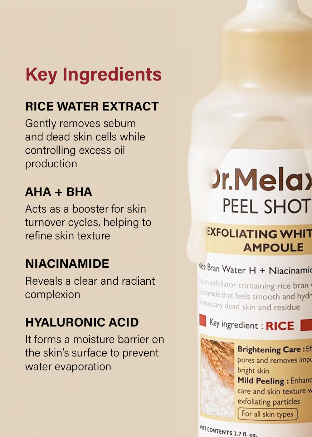 Dr. Melaxin Peel Shot Exfoliating White Rice Ampoule 80ml