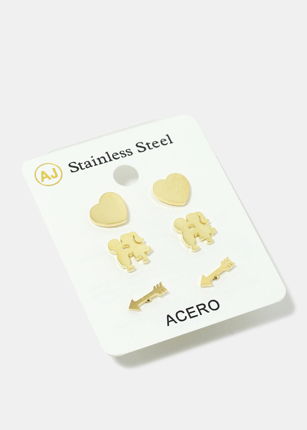 3-Pair Arrow & Heart Stud Earrings