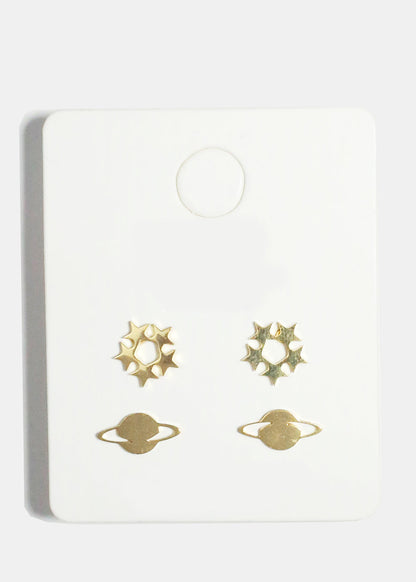 2-Pair Star & Planet Stud Earrings