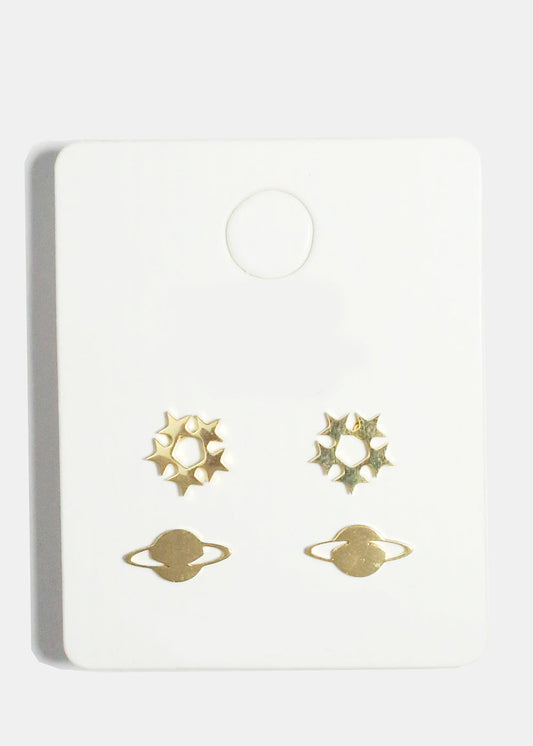 2-Pair Star & Planet Stud Earrings