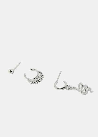 3-Piece Snake & Cuff Earrings