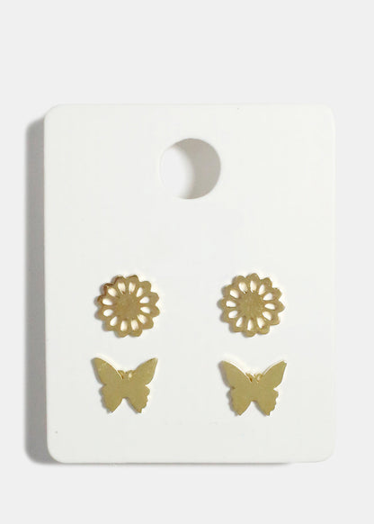 Flower and Butterfly Stud Earrings