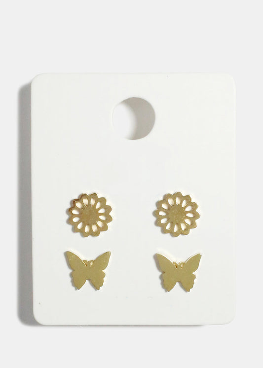 Flower and Butterfly Stud Earrings