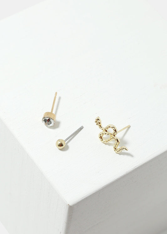 3-Pair Snake Stud Earrings