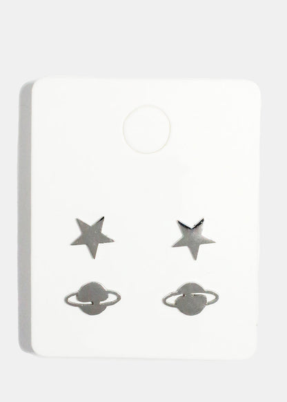 Planet and Stars Stud Earrings Set