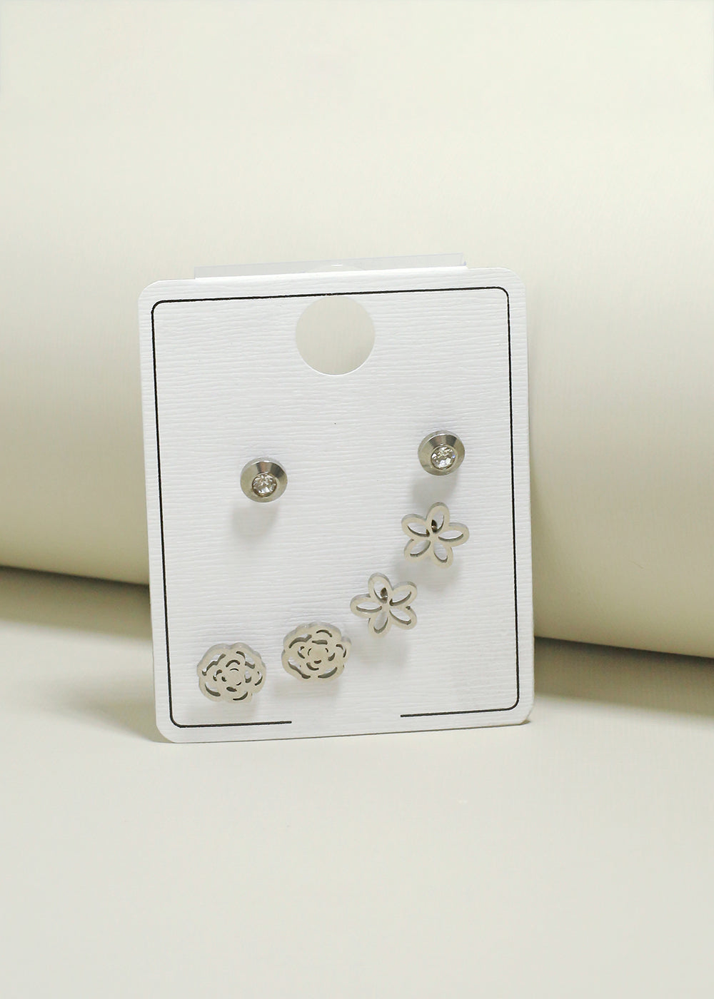 3-Pair Flower & Rose Stud Earrings