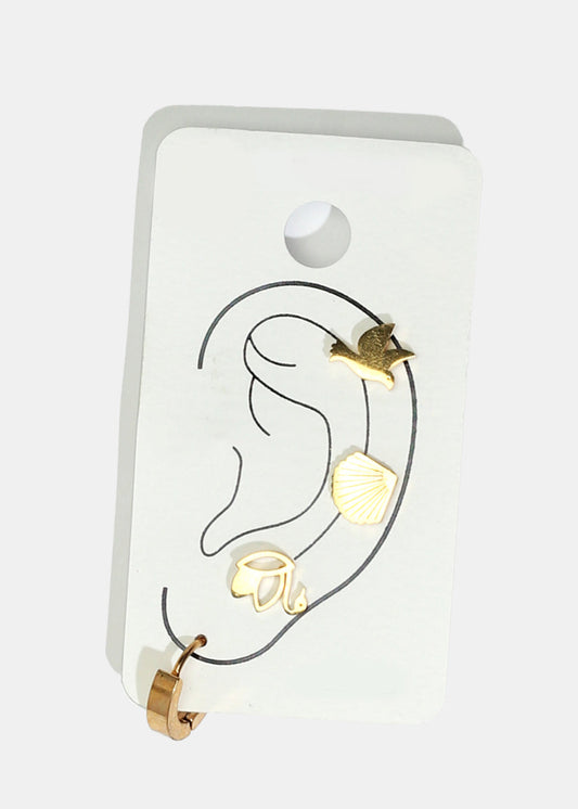 4-Piece Bird & Shell Stud Earrings
