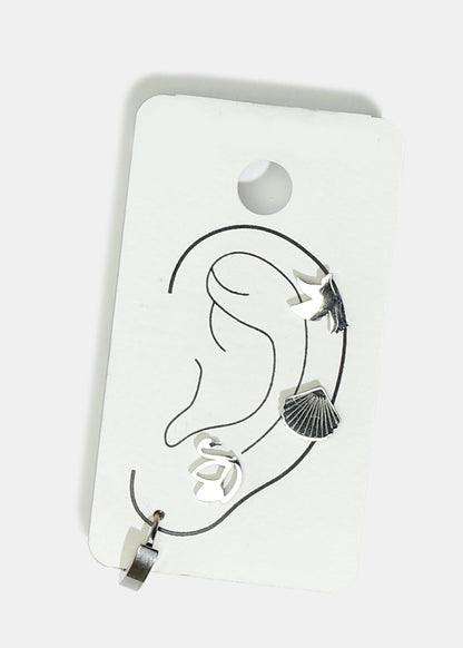 4-Piece Bird & Shell Stud Earrings