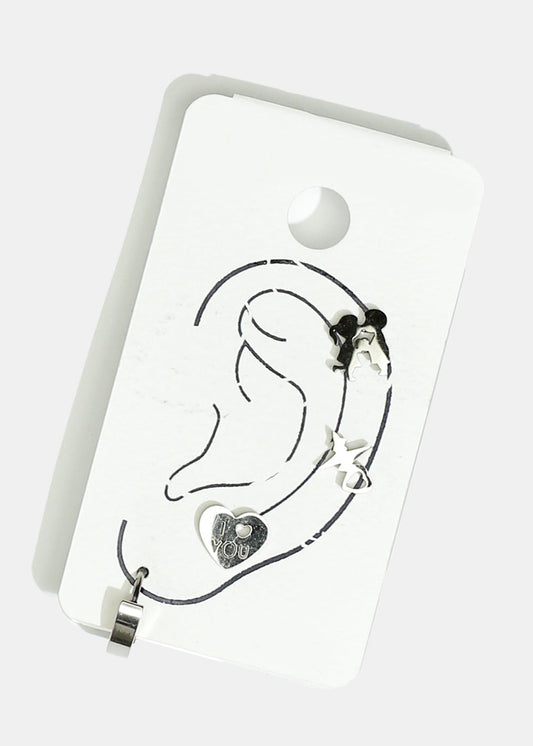 4-Piece Couple & Heart Stud Earrings