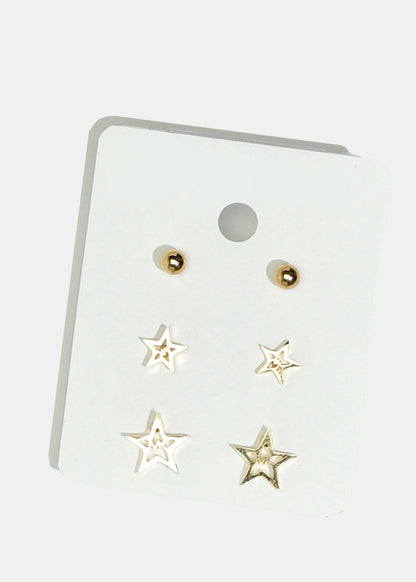 3-Pair Star Stud Earrings