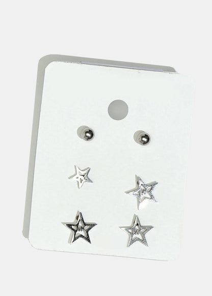 3-Pair Star Stud Earrings