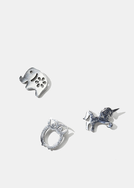 3-Pair Animal Stud Earrings