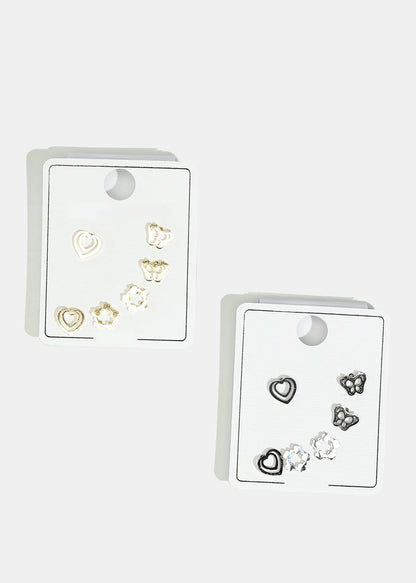 Butterfly & Heart Stud Earrings