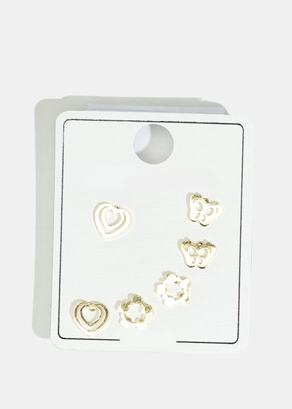Butterfly & Heart Stud Earrings