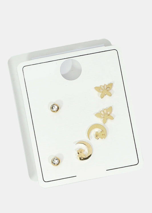 3-Pair Stud Earring Set