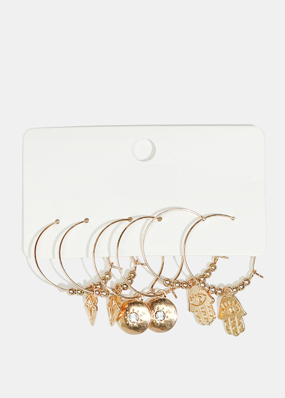 3-Pair Multi-Charm Hoop Earrings