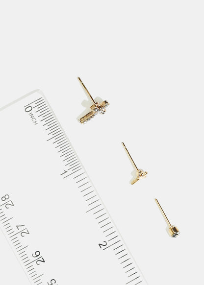 3-Pair Rhinestone Cross Stud Earrings