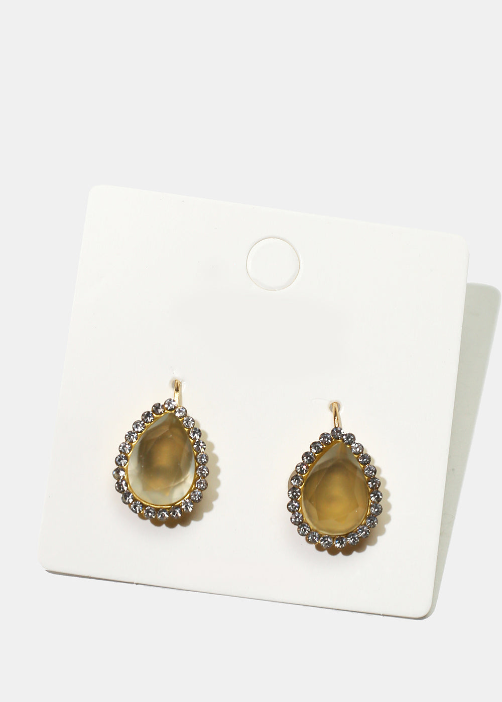 Rhinestone-Studded Teardrop Gemstone Earrings