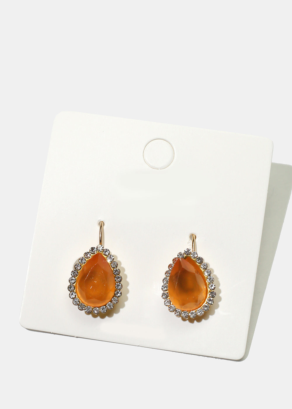 Rhinestone-Studded Teardrop Gemstone Earrings